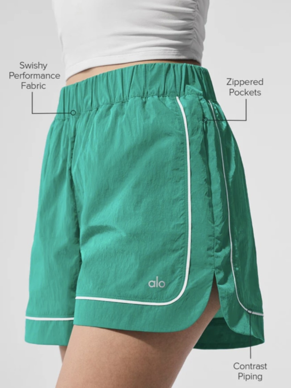 ALO Yoga Women's Green Performance Shorts with Contrast Piping